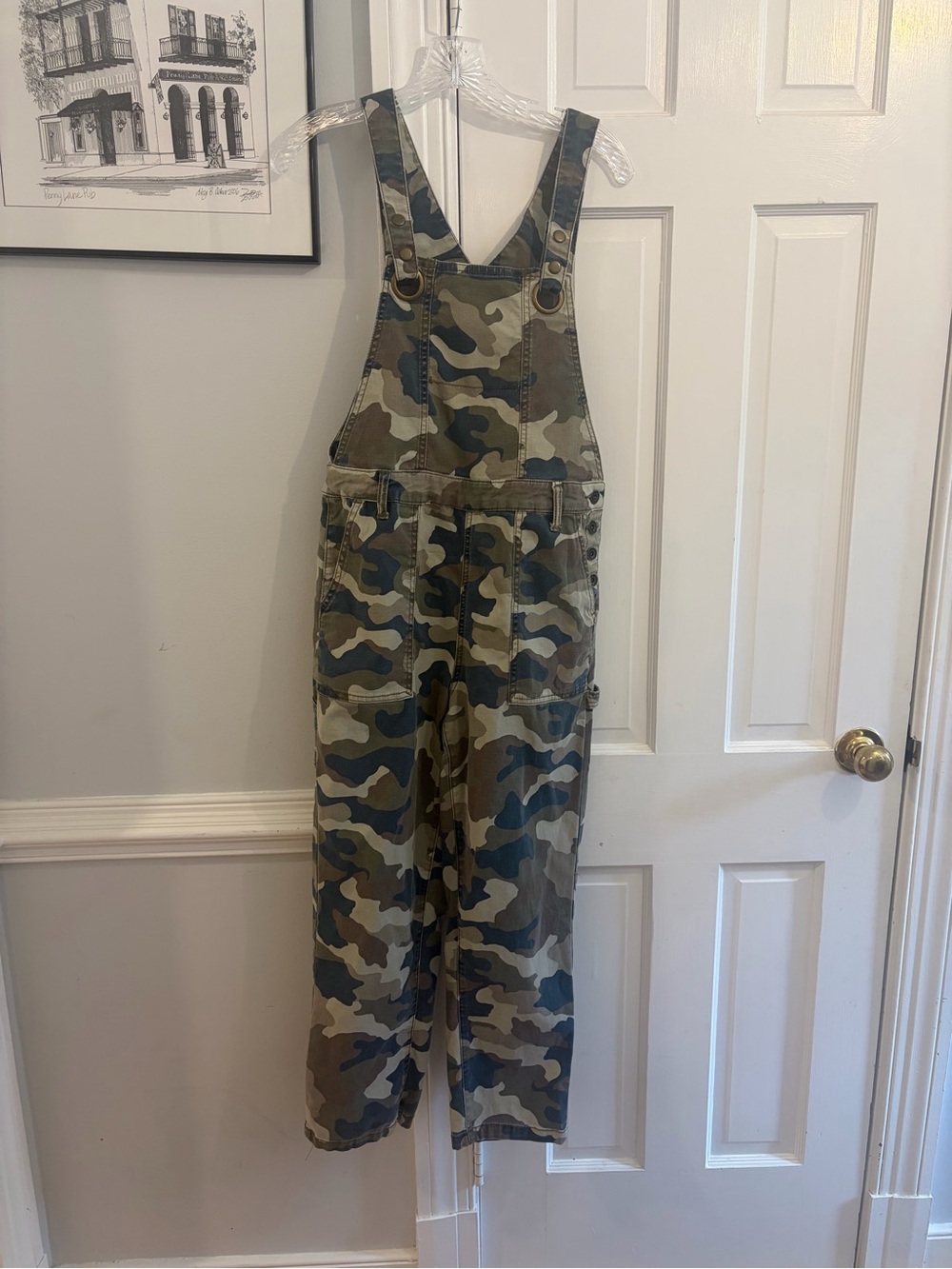 Anthropologie Camouflage Utility Overalls - Green, Blue, Tan